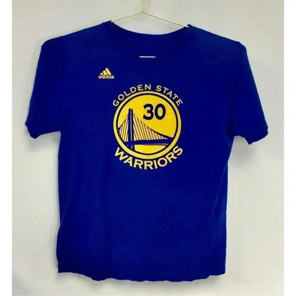 Adidas Kids Blue Steph Stephen Curry 30 Logo Golden State Warriors Shirt Large - Picture 1 of 7